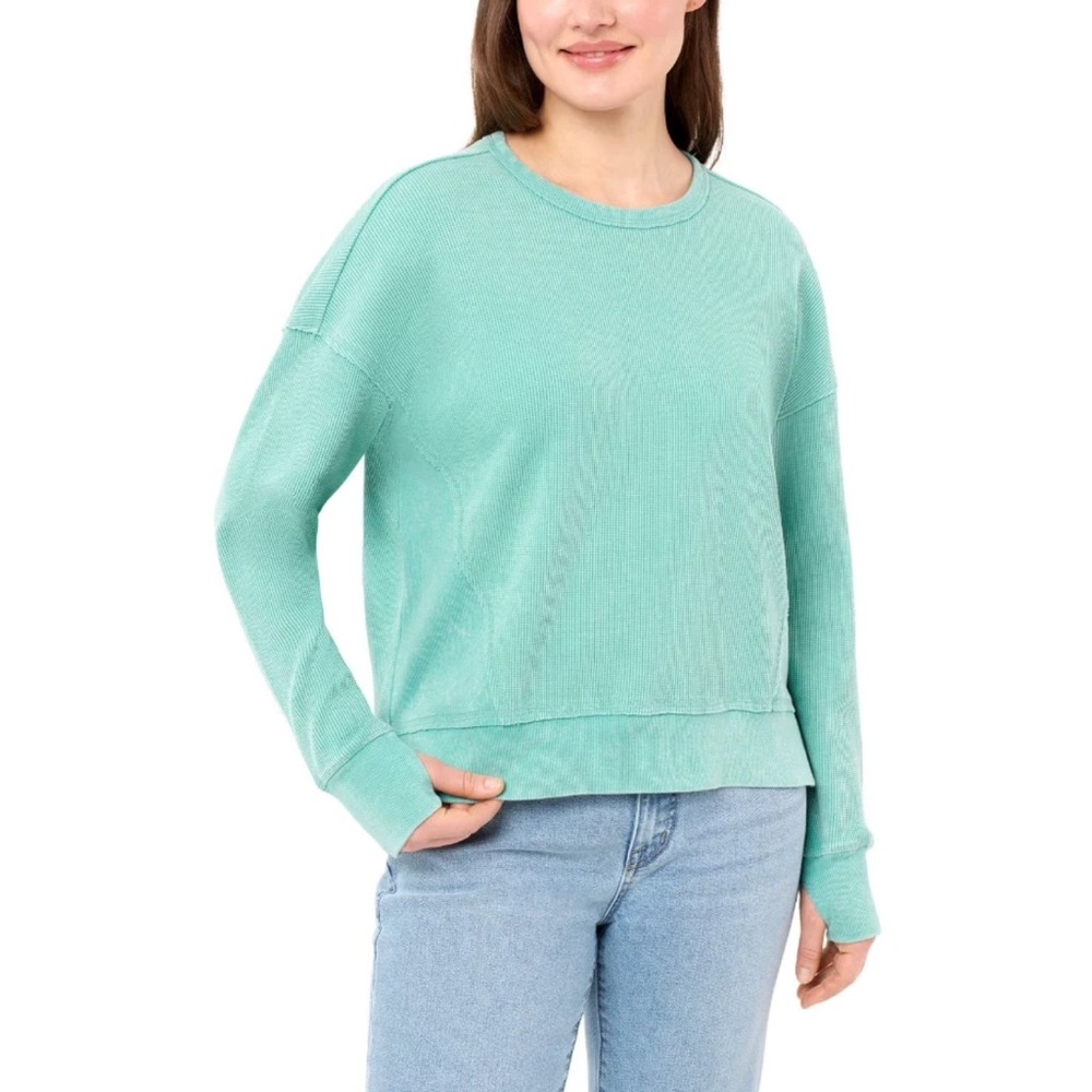 Seven7 Women's Long Sleeve Waffle Crewneck Thermal Top